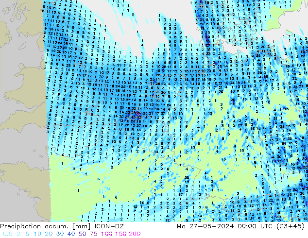 Nied. akkumuliert ICON-D2 Mo 27.05.2024 00 UTC