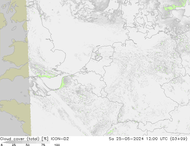 Cloud cover (total) ICON-D2 So 25.05.2024 12 UTC