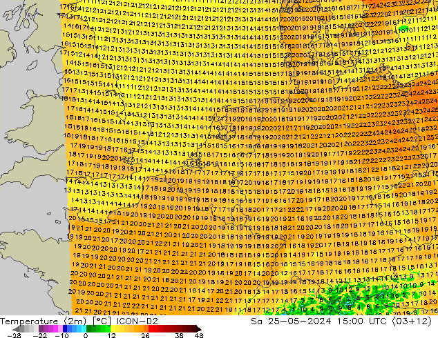 карта температуры ICON-D2 сб 25.05.2024 15 UTC