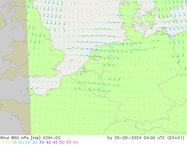 Vent 850 hPa ICON-D2 sam 25.05.2024 04 UTC