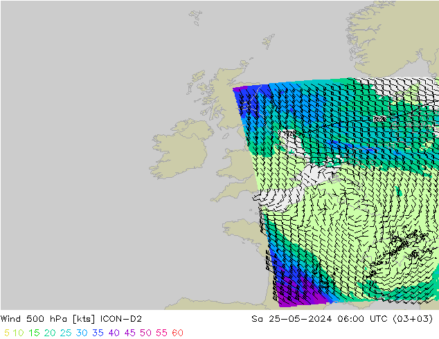 Vent 500 hPa ICON-D2 sam 25.05.2024 06 UTC