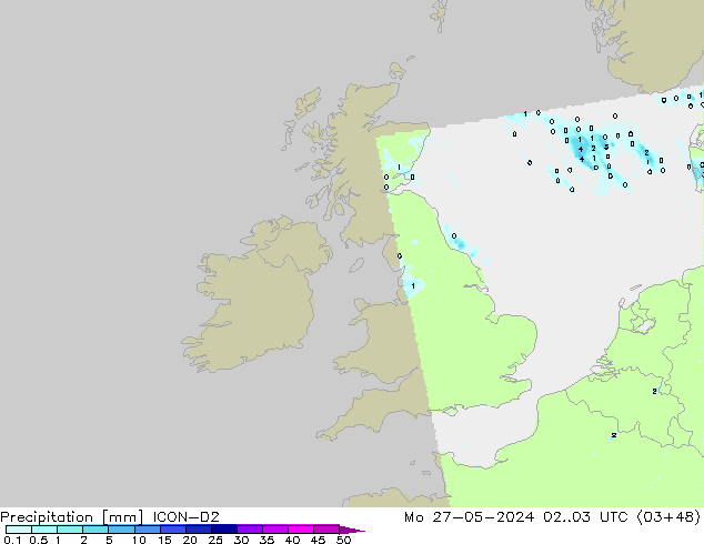 Precipitation ICON-D2 Mo 27.05.2024 03 UTC