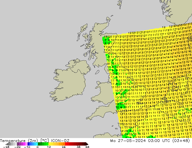 Sıcaklık Haritası (2m) ICON-D2 Pzt 27.05.2024 03 UTC
