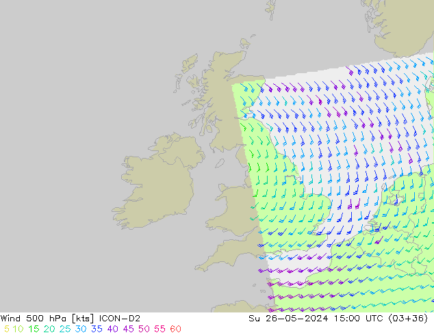 Vento 500 hPa ICON-D2 Dom 26.05.2024 15 UTC