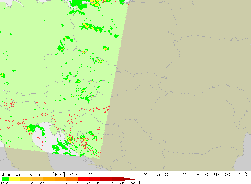 Max. wind velocity ICON-D2 сб 25.05.2024 18 UTC