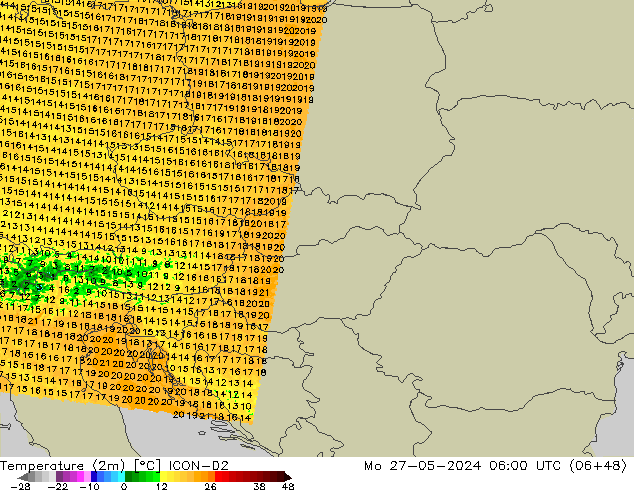 Sıcaklık Haritası (2m) ICON-D2 Pzt 27.05.2024 06 UTC