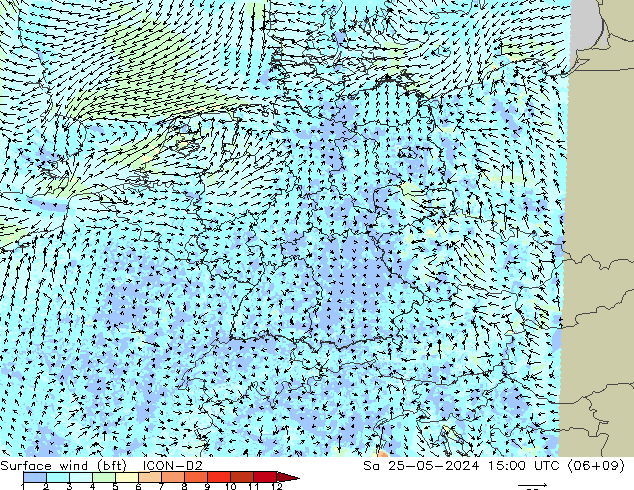 Surface wind (bft) ICON-D2 Sa 25.05.2024 15 UTC