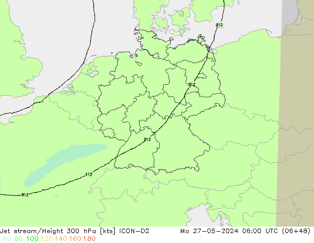 Jet stream/Height 300 hPa ICON-D2 Mo 27.05.2024 06 UTC