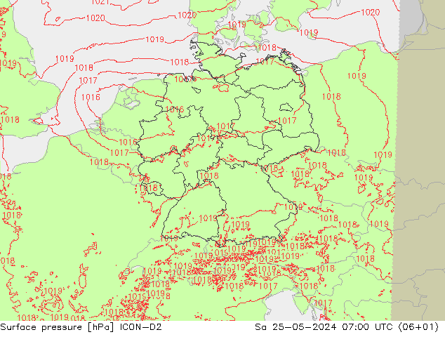 Surface pressure ICON-D2 Sa 25.05.2024 07 UTC