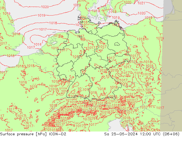 Surface pressure ICON-D2 Sa 25.05.2024 12 UTC