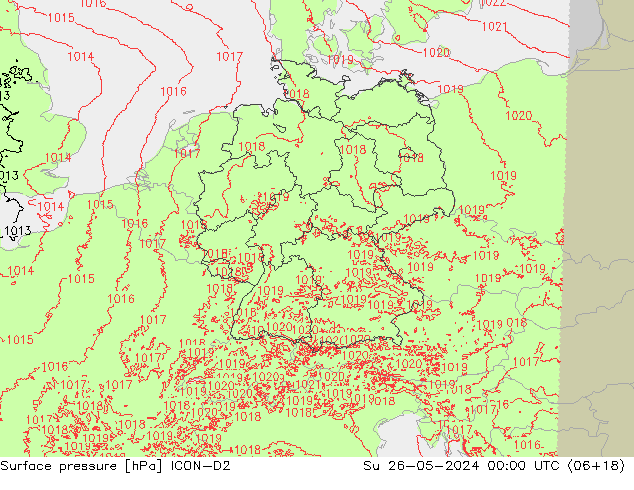 Surface pressure ICON-D2 Su 26.05.2024 00 UTC