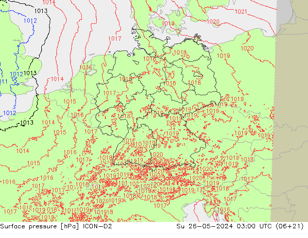 Surface pressure ICON-D2 Su 26.05.2024 03 UTC