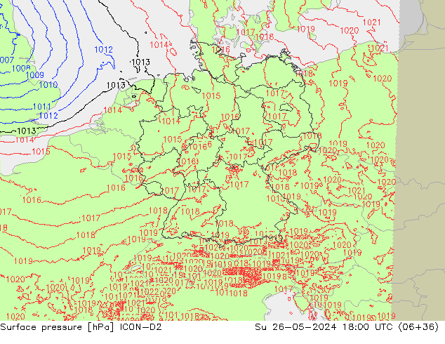 Surface pressure ICON-D2 Su 26.05.2024 18 UTC