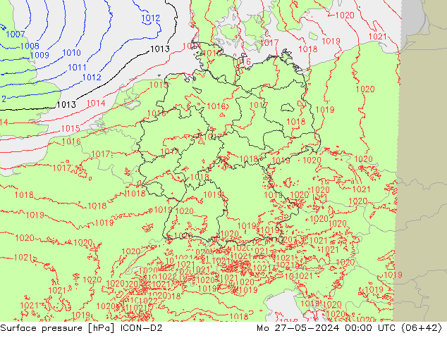 Surface pressure ICON-D2 Mo 27.05.2024 00 UTC