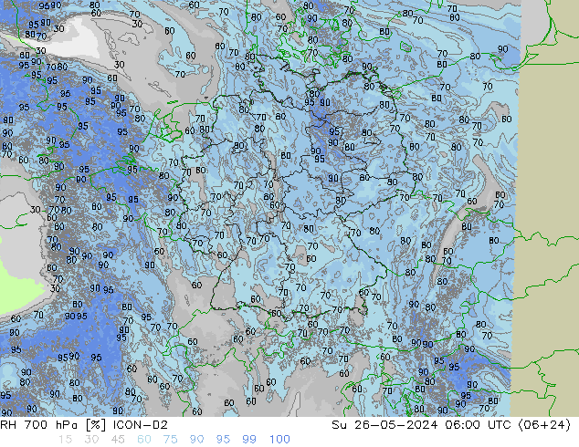 RH 700 гПа ICON-D2 Вс 26.05.2024 06 UTC