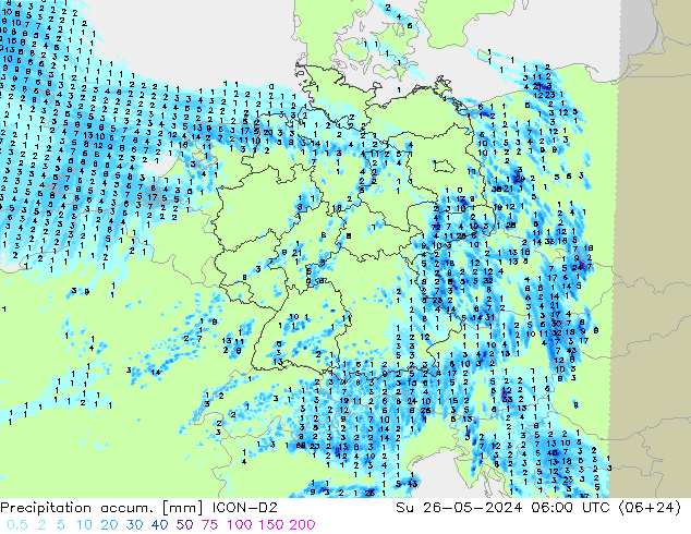 Précipitation accum. ICON-D2 dim 26.05.2024 06 UTC