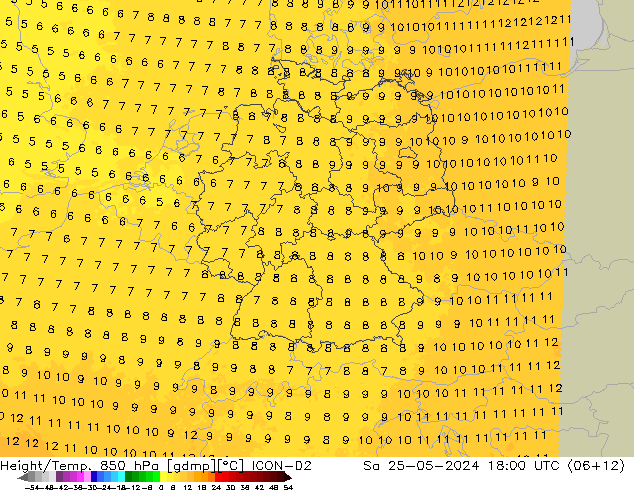 Height/Temp. 850 hPa ICON-D2 Sa 25.05.2024 18 UTC