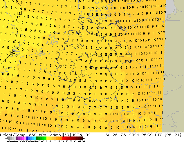 Height/Temp. 850 hPa ICON-D2 Su 26.05.2024 06 UTC