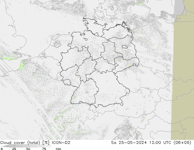 Nubes (total) ICON-D2 sáb 25.05.2024 12 UTC