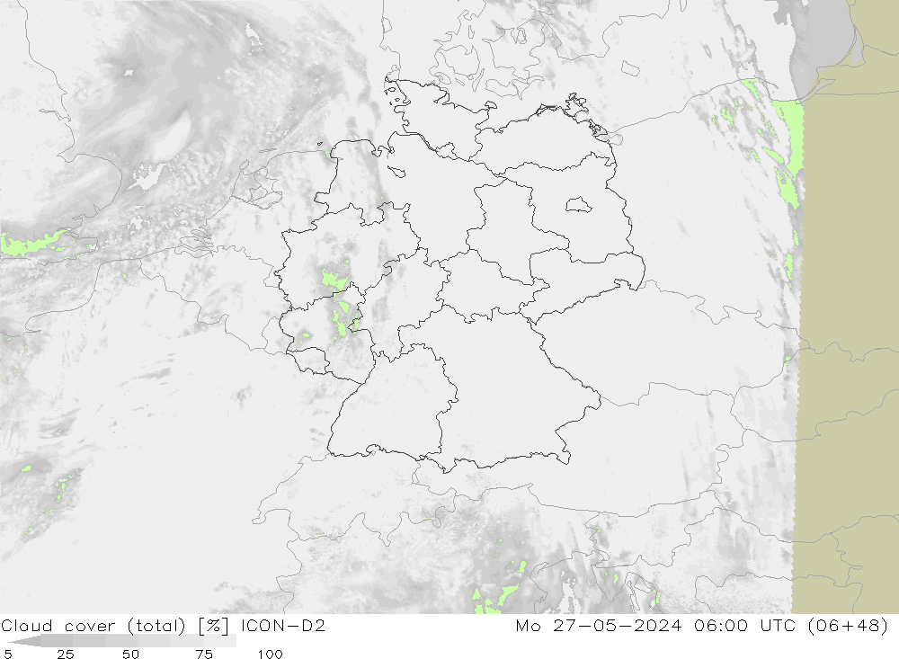 zachmurzenie (suma) ICON-D2 pon. 27.05.2024 06 UTC