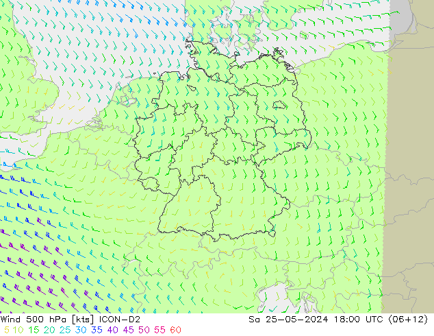 Viento 500 hPa ICON-D2 sáb 25.05.2024 18 UTC