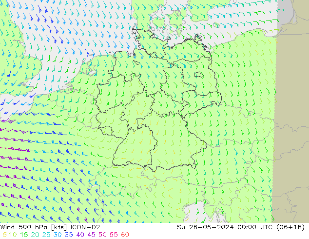 Wind 500 hPa ICON-D2 Ne 26.05.2024 00 UTC