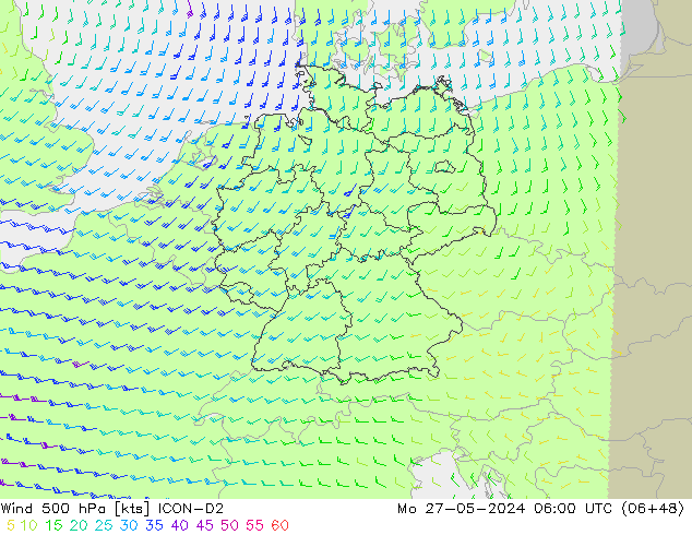 Wind 500 hPa ICON-D2 Mo 27.05.2024 06 UTC