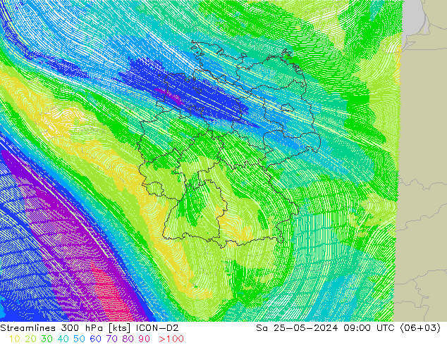 Rüzgar 300 hPa ICON-D2 Cts 25.05.2024 09 UTC