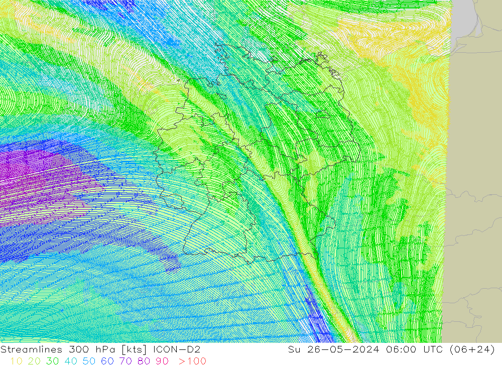 ветер 300 гПа ICON-D2 Вс 26.05.2024 06 UTC