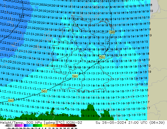 Height/Temp. 500 hPa ICON-D2 Su 26.05.2024 21 UTC