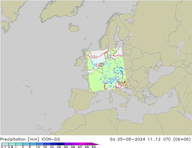 Niederschlag ICON-D2 Sa 25.05.2024 12 UTC