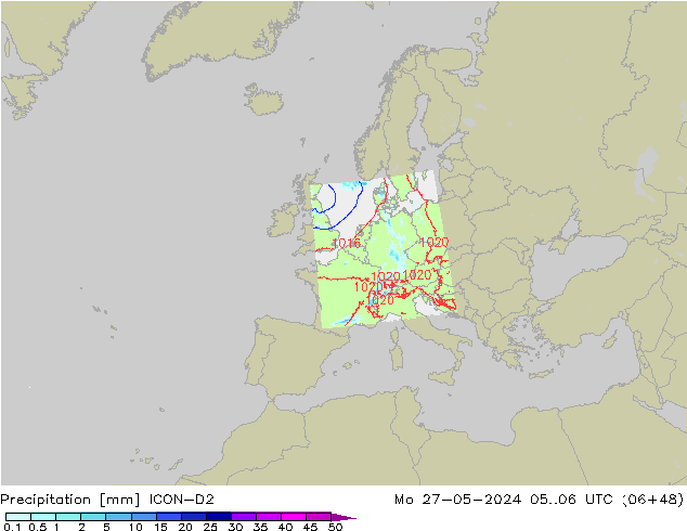 Precipitation ICON-D2 Mo 27.05.2024 06 UTC