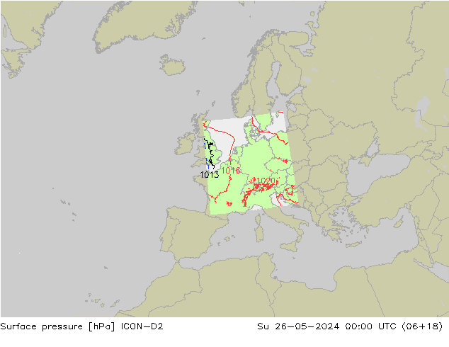 Surface pressure ICON-D2 Su 26.05.2024 00 UTC