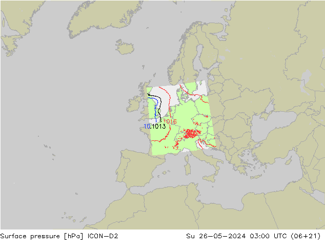 Surface pressure ICON-D2 Su 26.05.2024 03 UTC