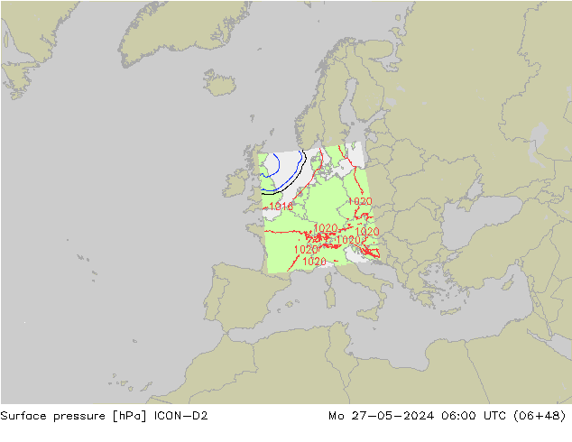 Luchtdruk (Grond) ICON-D2 ma 27.05.2024 06 UTC