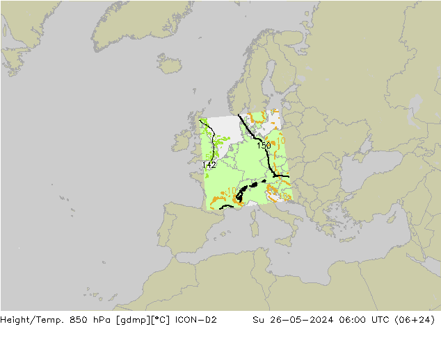 Géop./Temp. 850 hPa ICON-D2 dim 26.05.2024 06 UTC