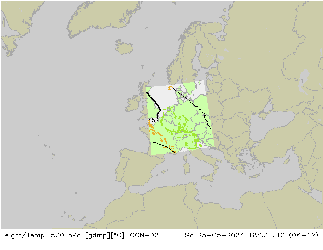 Height/Temp. 500 hPa ICON-D2 Sa 25.05.2024 18 UTC