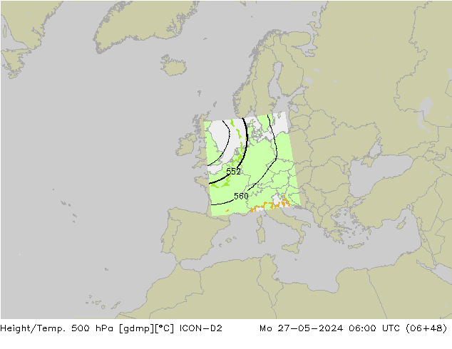 Yükseklik/Sıc. 500 hPa ICON-D2 Pzt 27.05.2024 06 UTC