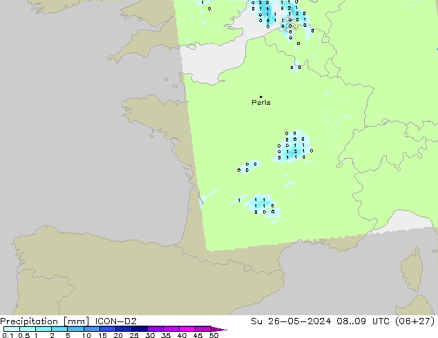 Neerslag ICON-D2 zo 26.05.2024 09 UTC