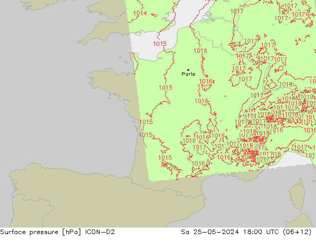 Atmosférický tlak ICON-D2 So 25.05.2024 18 UTC