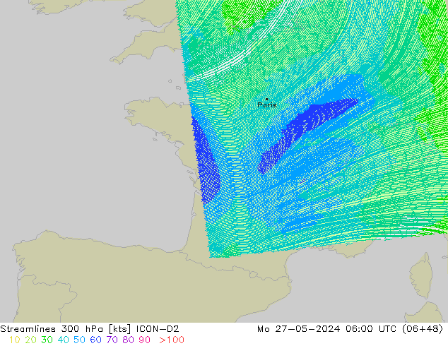 Stromlinien 300 hPa ICON-D2 Mo 27.05.2024 06 UTC