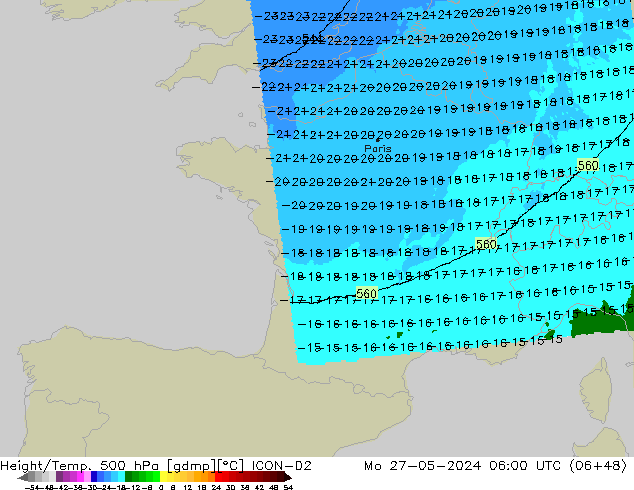 Yükseklik/Sıc. 500 hPa ICON-D2 Pzt 27.05.2024 06 UTC