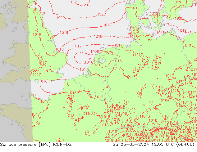 Surface pressure ICON-D2 Sa 25.05.2024 12 UTC