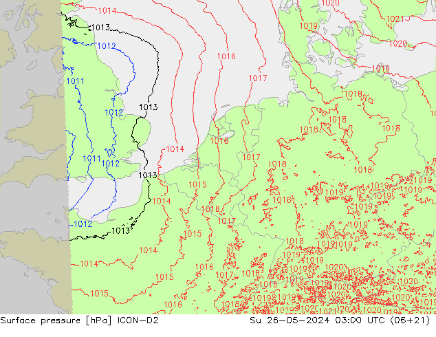 Surface pressure ICON-D2 Su 26.05.2024 03 UTC