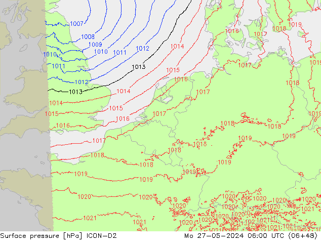 приземное давление ICON-D2 пн 27.05.2024 06 UTC