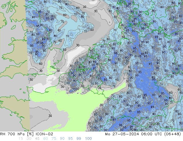 RH 700 hPa ICON-D2 Po 27.05.2024 06 UTC