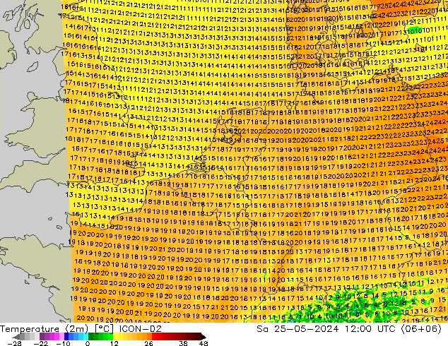 Temperaturkarte (2m) ICON-D2 Sa 25.05.2024 12 UTC