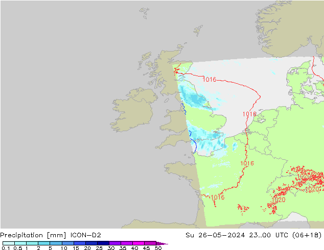 Neerslag ICON-D2 zo 26.05.2024 00 UTC