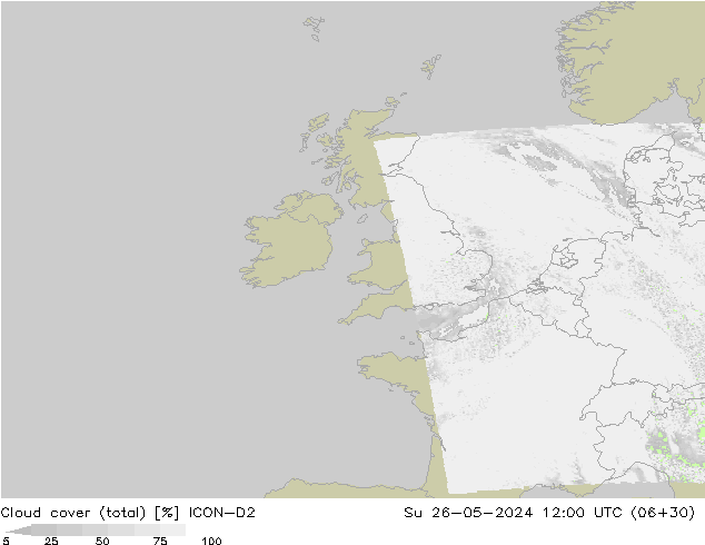 Cloud cover (total) ICON-D2 Su 26.05.2024 12 UTC