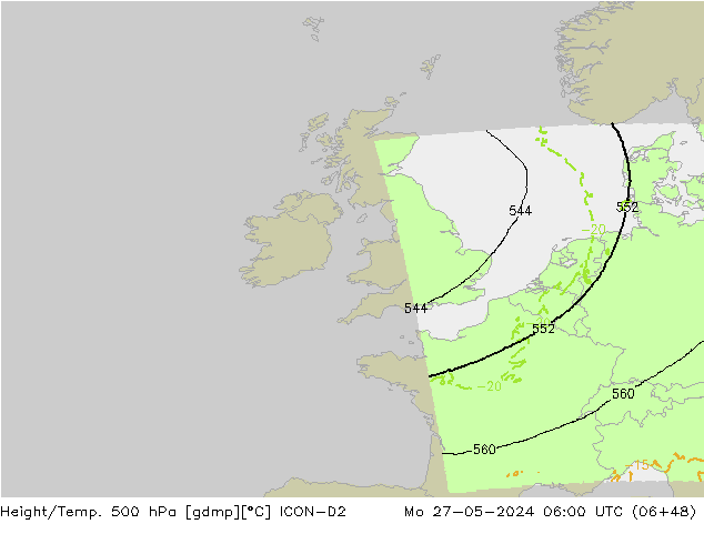 Height/Temp. 500 hPa ICON-D2 Mo 27.05.2024 06 UTC